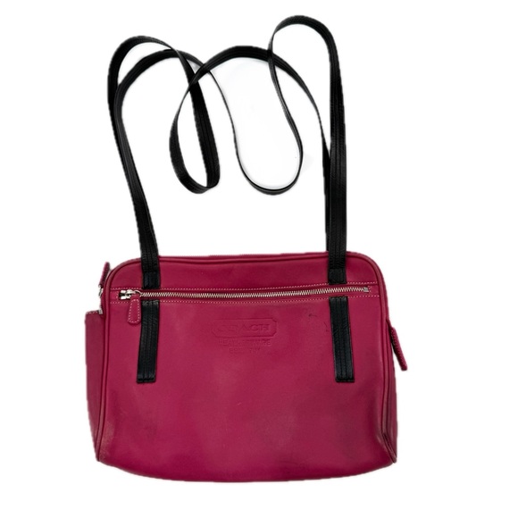 Coach Leatherware Berry & Black Leather Messenger Travel Bag Style 5068 Vintage - Picture 3 of 17